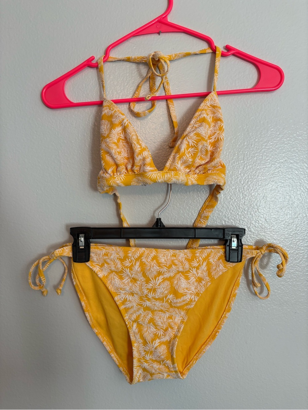 Yellow Palm Print Triangle Bikini Set